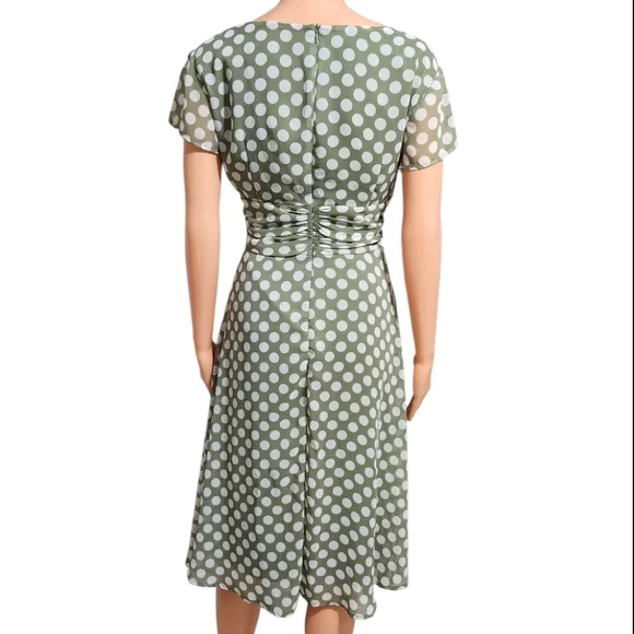 Connected Apparel Olive Polka Dot Midi Dress - Picture 4 of 7